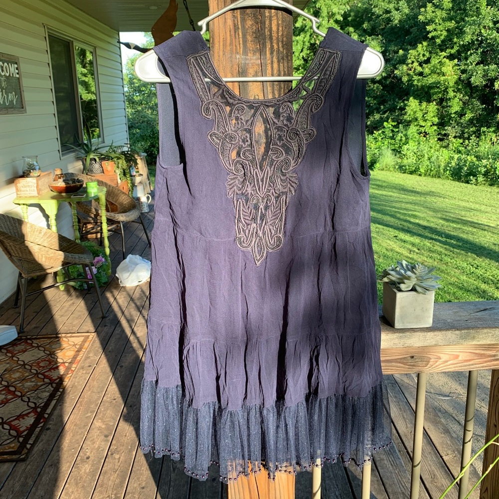 Zara Navy Beaded Mini Dress